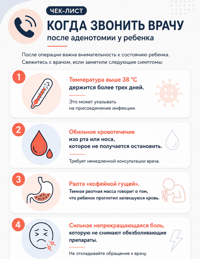 Чек-лист: когда звонить врачу после аденотомии